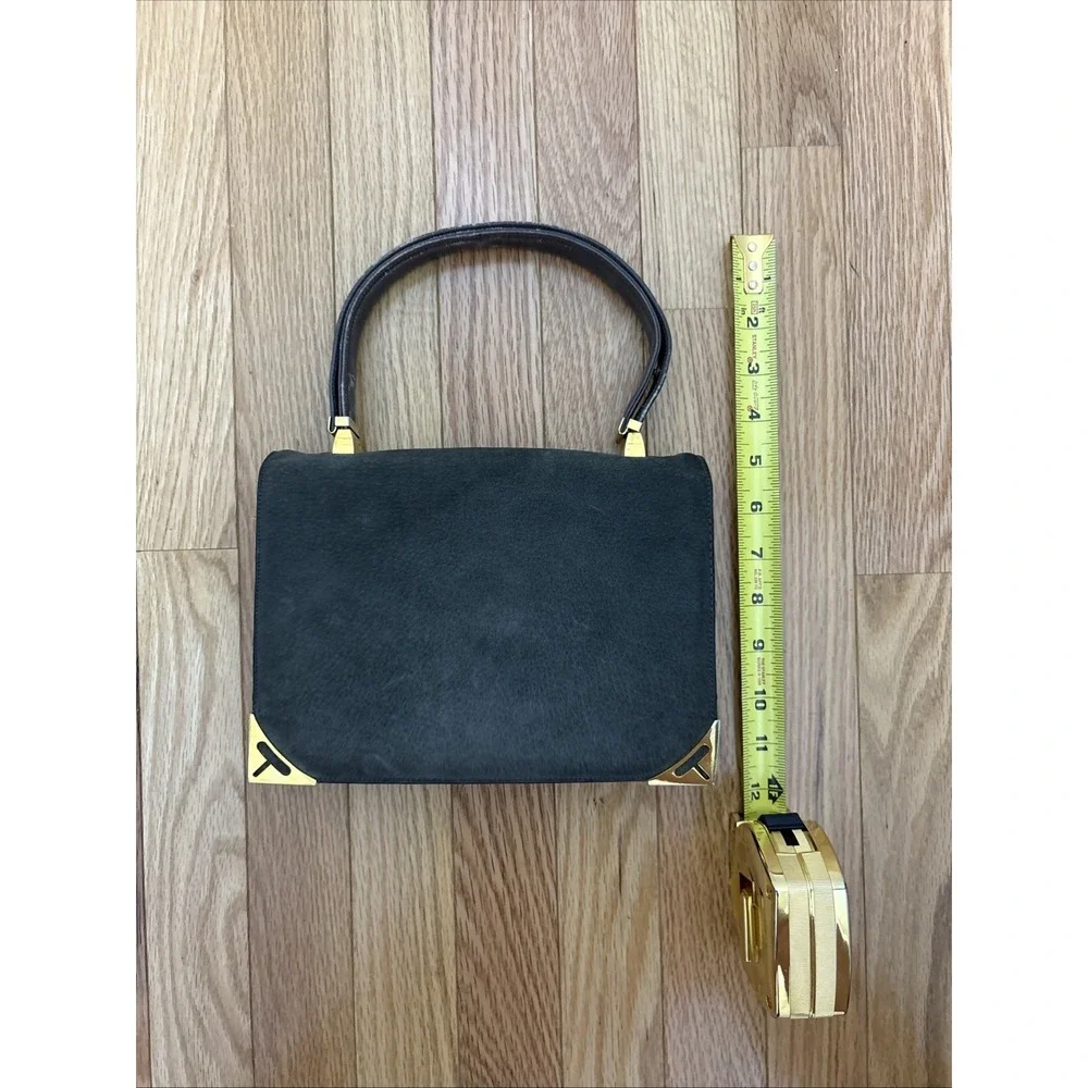 Koret Vintage Gray Neutral Suede‎ Evening Gold Accent Top Handle Handbag
